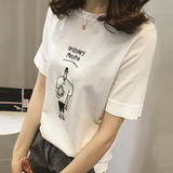 香港IT代购针织衫女套头新款韩版时尚刺绣字母印花修身短袖t恤夏