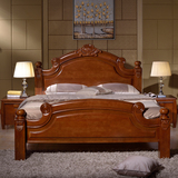 欧式全实木床1.8米美式乡村橡木双人床雕花储物高箱白色胡桃婚床