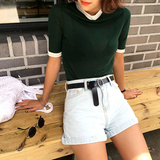 夏季韩版修身针织衫女短袖潮牌超薄款小透视T恤内搭上衣打底衫女