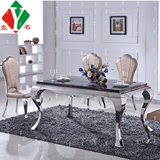不锈钢餐桌餐台 大理石面后现代简约高档时尚大户型长餐桌椅组合