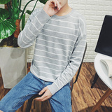 2016秋季男装新品时尚潮流韩版条纹男士套头毛衣针织衫流行上衣潮