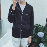 韩国ulzzang秋季个性男韩版休闲长袖衬衫青年潮流复古小清新衬衣
