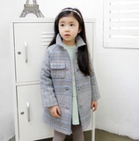韩国母女童装女童冬装加厚中长款呢大衣韩版中大童小香风毛呢外套