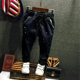 韩版男童加绒牛仔裤2015冬季新款儿童加厚休闲裤宝宝油漆个性长裤