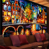 抽象风景墙纸欧式油画壁纸画酒吧餐厅咖啡店ktv大型壁画立体墙布