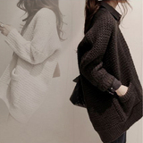 2015秋冬新款韩版毛衣外套女中长款长袖宽松显瘦口袋针织开衫加厚