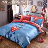 超人床单四件套纯棉 儿童床上用品 男孩 外贸美式床品 卡通蓝被套