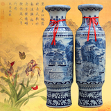 景德镇陶瓷中式仿古落地大花瓶 手绘山水龙迎客松复古典摆件礼品