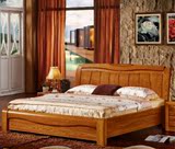 现代中式纯实木床 1.8米橡木床 简约成人双人床婚床柚木色家具床