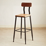 美式铁艺复古实木休闲餐桌椅靠背椅子 吧台凳高脚椅咖啡椅酒吧椅