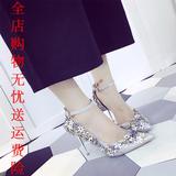 2016春秋韩版尖头高跟鞋10cm女性感单鞋细跟单鞋百搭一字扣带