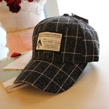 新款韩国黑灰色格纹贴标男女士棒球帽鸭舌帽休闲遮阳户外圆顶帽子