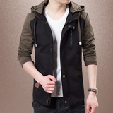 2015秋冬装男士韩版修身夹克外套可卸连帽收口袖上衣青年学生潮