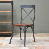 美式防锈铁艺咖啡休闲椅复古做旧酒吧餐椅实木餐桌椅交叉靠背椅子