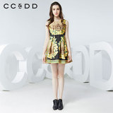 CCDD2016春季专柜正品新款女装复古印花无袖连衣裙显瘦