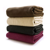 外贸含羊毛针织毯空调毯披肩航空午休盖毯素色春秋冬季家居线毯