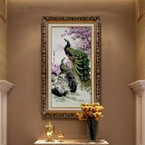 新欧式客厅装饰画玄关竖版过道走廊油画挂画大厅房间墙面壁画孔雀