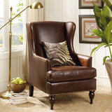 北欧宜家老虎椅美式单人皮沙发欧式休闲沙发椅客厅卧室高靠背椅子