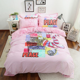 纯棉粉色女孩儿童卡通可爱动物大象全棉床上用品床单三四件套床笠