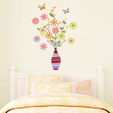 客厅电视背景墙壁卧室可移除蝴蝶炫彩花 花瓶墙贴纸床头创意装饰