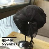 韩国代购椰子家春夏休闲网纱蝴蝶结钉珠包头帽薄款女月子帽套头帽