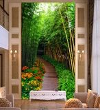无缝3d立体大型壁画竹林风景绿色竹子壁纸电视客厅玄关背景墙纸