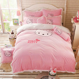 靓妆 韩版粉色花边床上用品 贴布绣公主床裙床罩被套卡通4/四件套