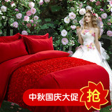 新款纯棉四件套1.8m传统大红婚庆被套床单个性锦绣良缘床上用品