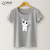 春夏季短袖T恤女上衣韩国学生卡通可爱猫咪修身百搭半袖女士体恤