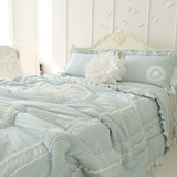 韩国代购 欧式蓝绿色 全棉床上用品1米8四件套 韩式床品套件