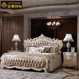 欧式真皮床 田园实木雕花双人床1.8米法式家具白色婚床高档公主床
