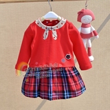 韩国外贸童装正品AF1OP102 女童公主16春长袖连衣裙 红格拼接