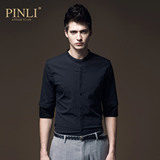 PINLI品立 夏装新品时尚男装 修身五分袖衬衣 中袖衬衫潮 8070