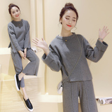 时尚套装女2016秋冬新款韩版针织套装两件套阔腿裤长袖上衣百搭潮