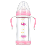 日康 婴儿安全宽口径双层玻璃内胆防摔防爆防胀气玻璃奶瓶 带手柄