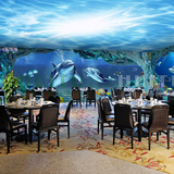 3D立体海豚海洋墙纸卧室天花吊顶海底世界壁纸儿童房大型壁画