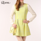 代购ROEM韩国罗燕秋季新品创意印花长袖连衣裙RCOW33818G专柜正品