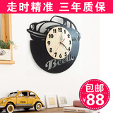 包邮 新款创意挂钟现代时尚客厅静音钟表 简约异形实木挂表壁钟