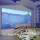 RQ卡通鱼儿童房大型壁画 环保防水墙纸壁纸电视背景墙 无缝无纺布