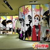 3D时尚流行女孩拼图水彩人物大型壁画纸服装店时装店客厅墙纸壁纸