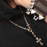 S925纯银项链克罗心十字架毛衣链欧美个性时尚韩版长项链毛衣链子