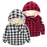 男童加绒格子衬衫 冬新款2015童装儿童连帽外套 宝宝纯棉休闲上衣