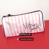 维多利亚的秘密Victoria's Secret维秘白粉条纹大号化妆包收纳包