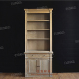 定制出口外贸美式实木书柜 法式做旧复古橡木多层书架书橱展示柜