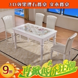 大理石餐桌时尚简约白色亮光钢琴烤漆实木长方形小户型饭桌椅组合