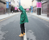 GD同款绿色连帽格子外套棉衣夹克古着vintage日系韩版男女款中性