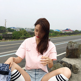 粉色短袖衬衫女韩范宽松百搭西装领学生衬衣夏季韩版上衣2016新款