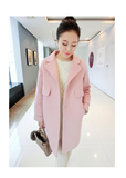 2015冬装韩国新款加厚学生呢大衣粉色一粒扣宽松中长款毛呢外套女