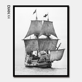 欧美黑白复古怀旧励志海报装饰画航海帆船企业公司墙壁画有框挂画