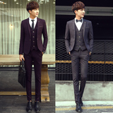 韩版男士小西服韩版潮三件套装西服外套英伦修身潮流西装套装加厚